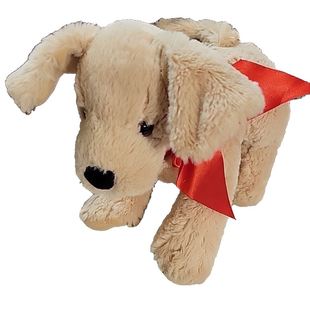 Melissa & Doug Princess Soft Toys Yellow Lab Puppy Dog Red Bow Plush Lovey 10"